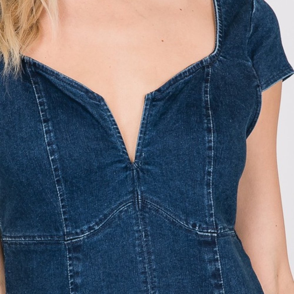 You Wish Cap Sleeved Dark Denim Dress - Picture 3 of 4